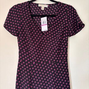 Michael Kors Women’s Printed Slit Black and Deep Fuchsia Maxi Dress, XXS